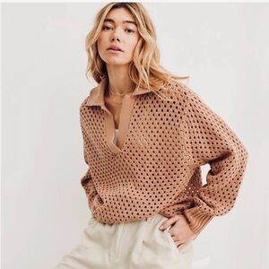 Aerie Open Knit Polo Sweater Cotton Size xs